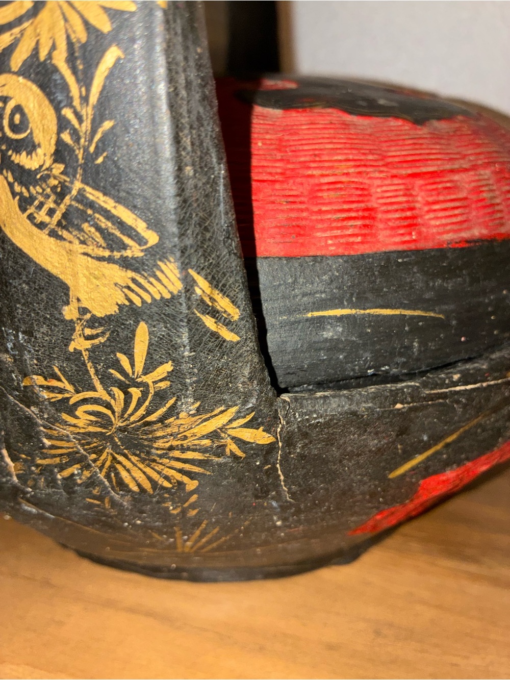 Vintage Chinese Peranakan Wedding Basket Hand Painted Black Red Bamboo rare - Picture 10 of 16